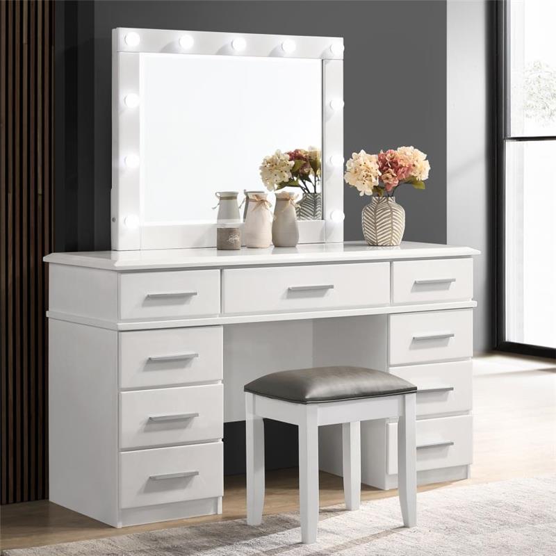 Felicity Upholstered Vanity Stool Metallic and Glossy White (203507STL)