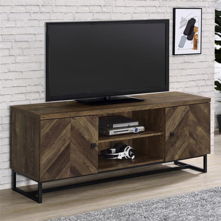 Myles 2-door TV Console with Adjustable Shelves Rustic Oak Herringbone (736052)