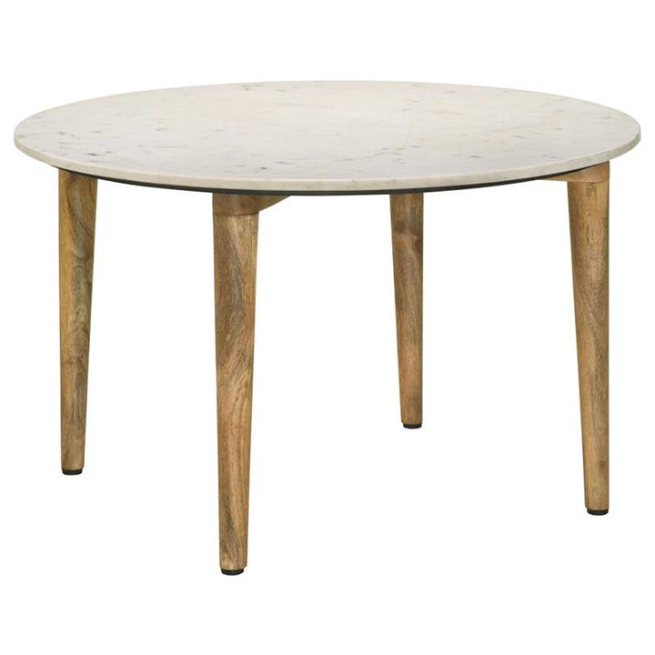 Aldis Round Marble Top Coffee Table White and Natural (703718)