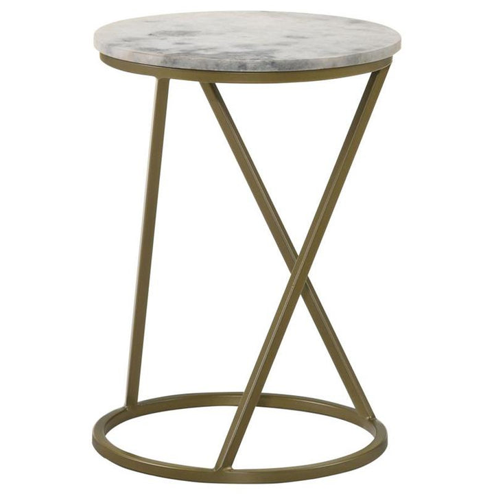 Malthe Round Accent Table with Marble Top White and Antique Gold (959562)