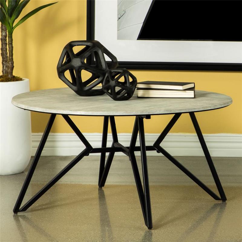 Hadi Round Coffee Table with Hairpin Legs Cement and Gunmetal (736178)