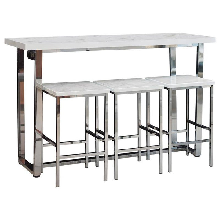 Marmot 4-piece Rectangular Counter Height Set White Marble and Chrome (182253)