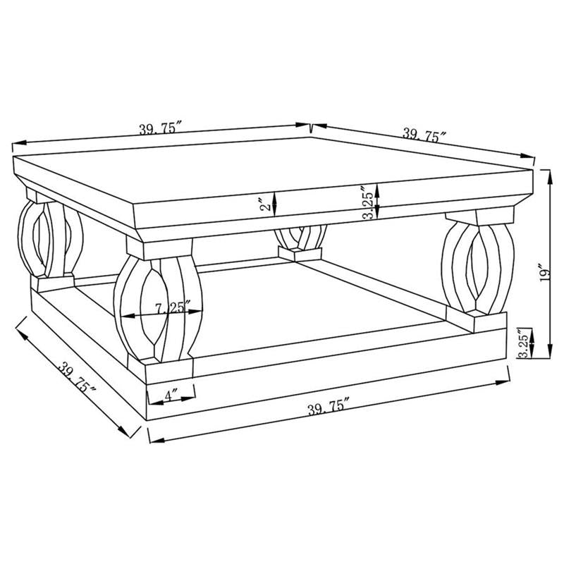 Amalia Square Coffee Table with Lower Shelf Clear Mirror (722518)