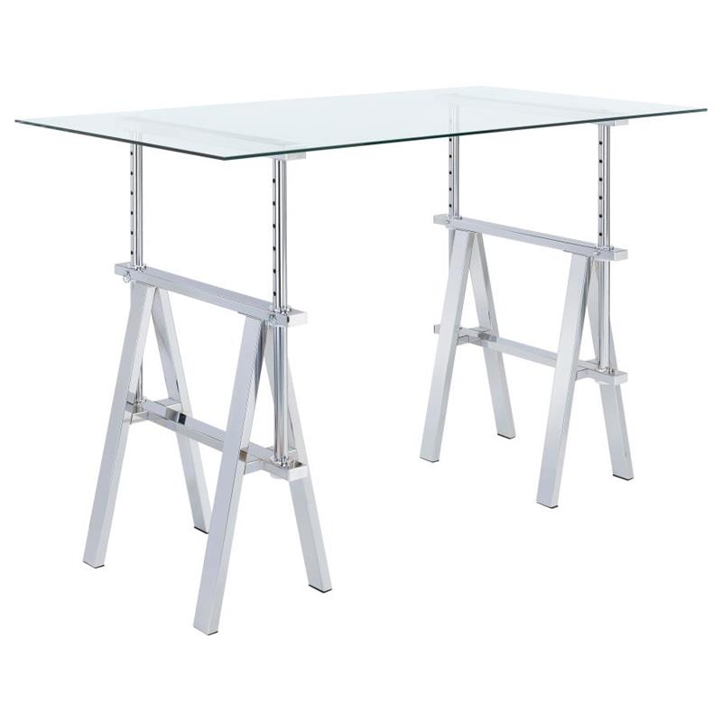 Statham Glass Top Adjustable Writing Desk Clear and Chrome (800900)