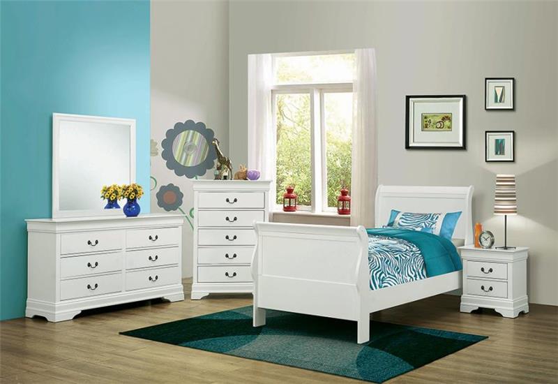 Louis Philippe Twin Sleigh Panel Bed White (204691T)