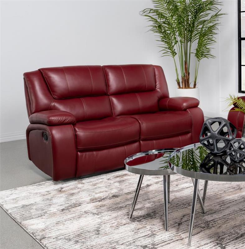Camila Upholstered Motion Reclining Loveseat Red Faux Leather (610242)