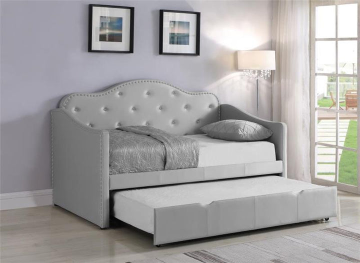 Elmore Upholstered Twin Daybed with Trundle Pearlescent Grey (300629)