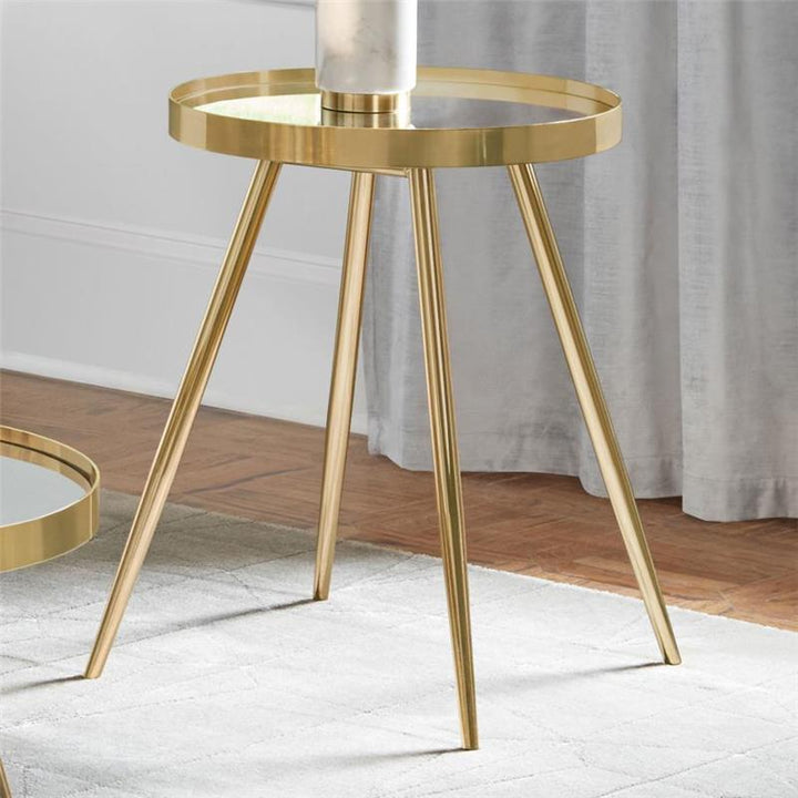 Kaelyn Round Mirror Top End Table Gold (723917)
