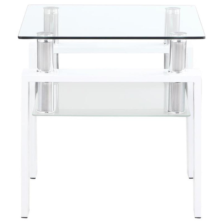 Dyer Square Glass Top End Table With Shelf White (703437)