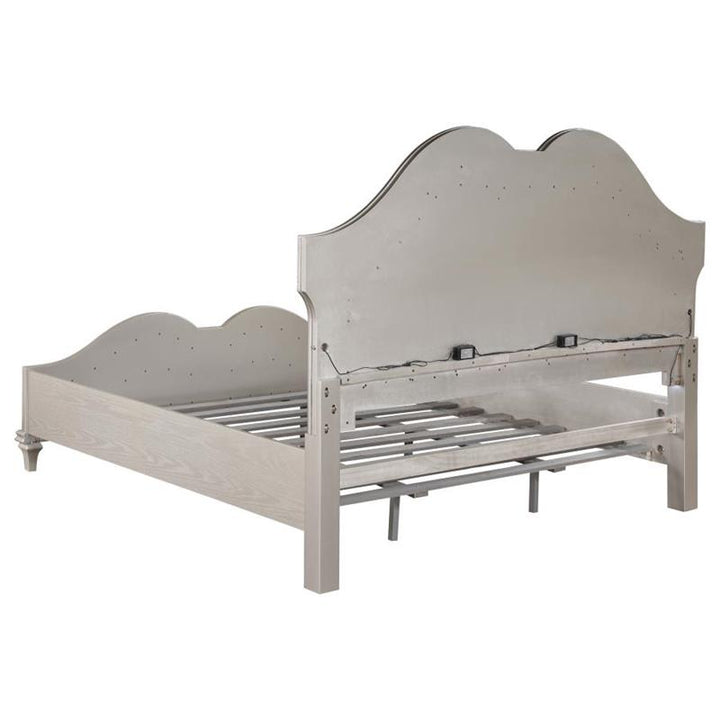 Evangeline Tufted Upholstered Platform Queen Bed Ivory and Silver Oak (223391Q)