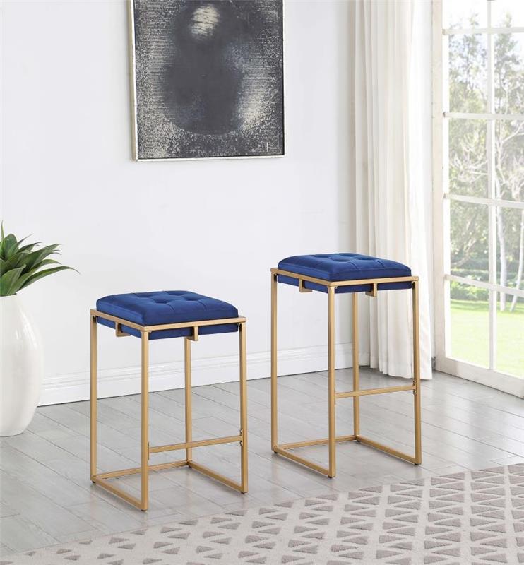 Nadia Square Padded Seat Bar Stool (Set of 2) Blue and Gold (183650)