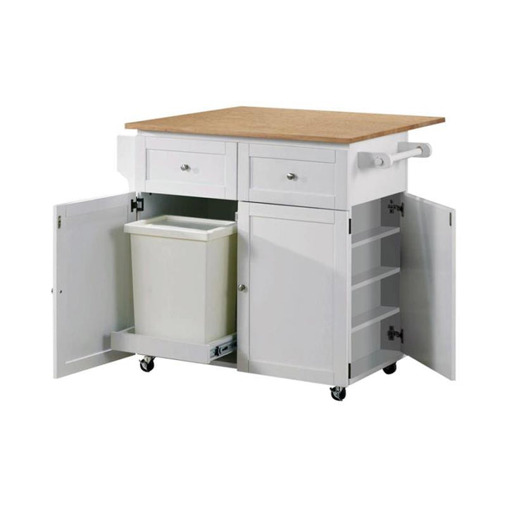 Jalen 3-door Kitchen Cart with Casters Natural Brown and White (900558)