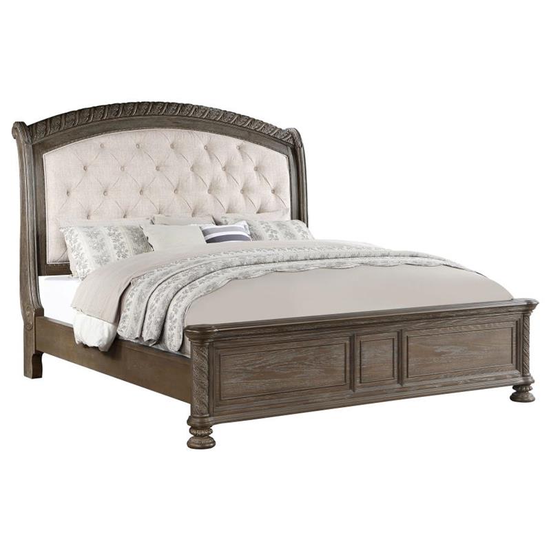 Emmett Tufted Headboard California King Panel Bed Walnut and Beige (224441KW)