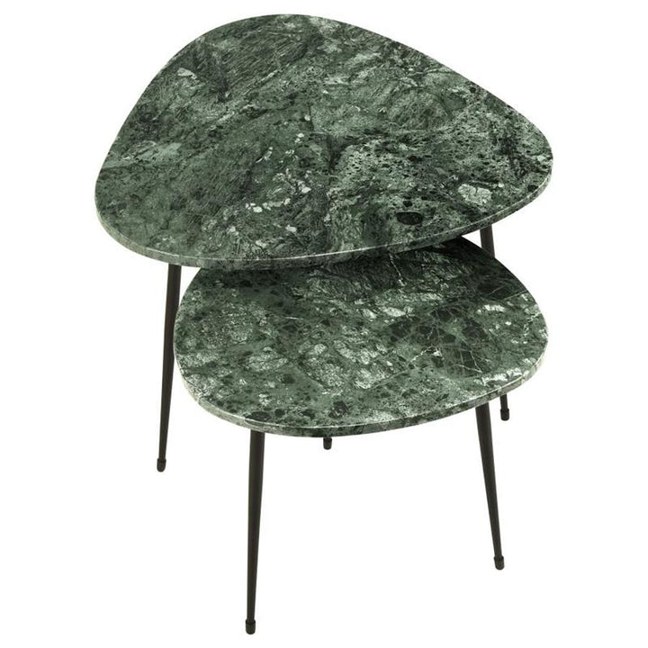 Tobias 2-piece Triangular Marble Top Nesting Table Green and Black (930241)