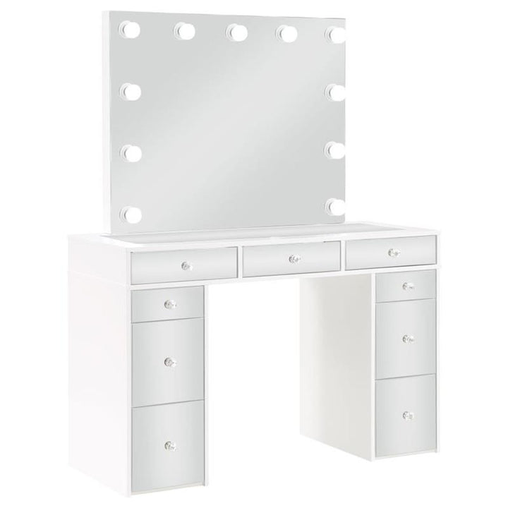 Regina 3-piece Makeup Vanity Table Set Hollywood Lighting White and Mirror (930245)