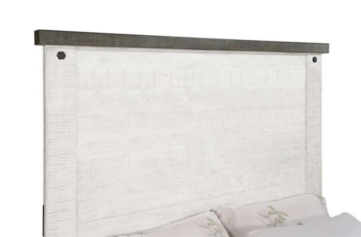 Lilith Eastern King Panel Bed Distressed Grey and White (224471KE)