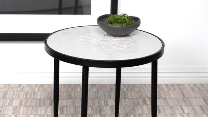 Kofi Round Marble Top Side Table White and Black (930166)