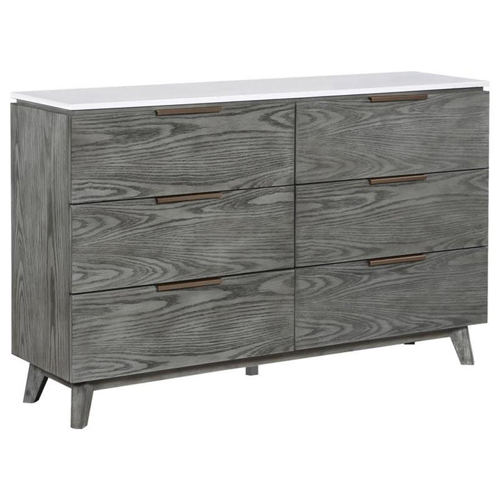 Nathan 6-drawer Dresser White Marble and Grey (224603)