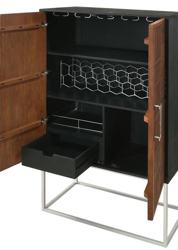Borman 2-door Bar Cabinet Wine Storage Walnut and Black (950318)