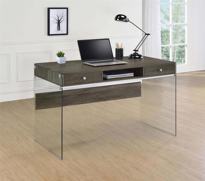 Dobrev 2-drawer Writing Desk Weathered Grey and Clear (800818)