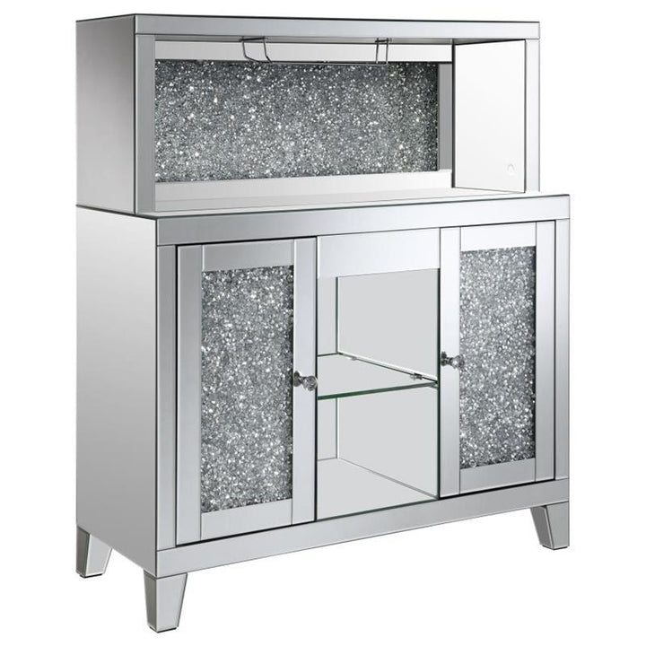 Yvaine 2-door Mirrored Wine Cabinet with Faux Crystal Inlay Silver (115585)