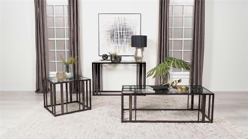 Adri Rectangular Glass Top Sofa Table Clear and Black Nickel (708359)