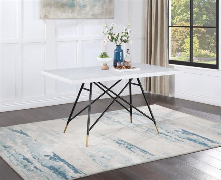 Gabrielle Rectangular Marble Top Dining Table White and Black (190361)