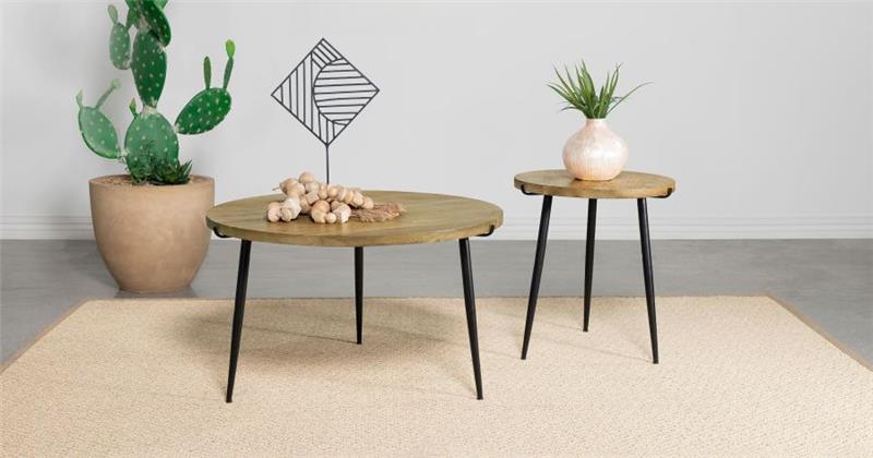 Pilar Round Solid Wood Top End Table Natural and Black (703607)