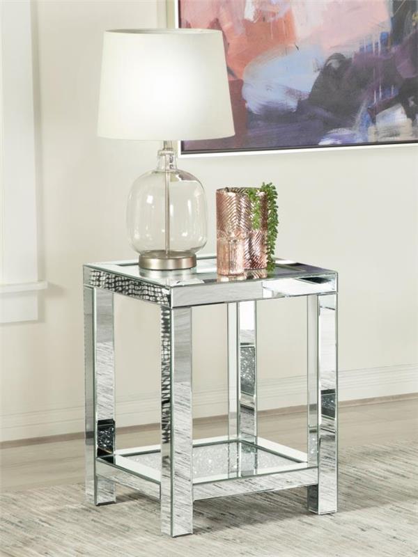 Valentina Square End Table with Glass Top Mirror (736217)