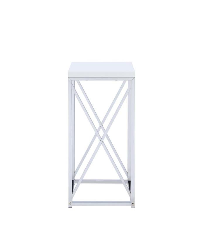 Edmund Accent Table with X-cross Glossy White and Chrome (930014)