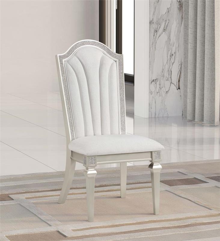 Evangeline Upholstered Dining Side Chair with Faux Diamond Trim Ivory and Silver Oak (Set of 2) (107552)