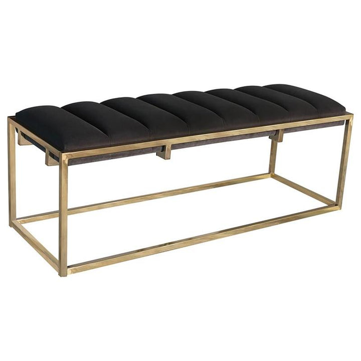 Lorena Tufted Cushion Bench Dark Grey and Gold (914111)