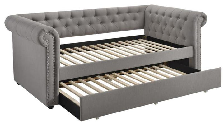 Kepner Tufted Upholstered Daybed Grey with Trundle (300549)