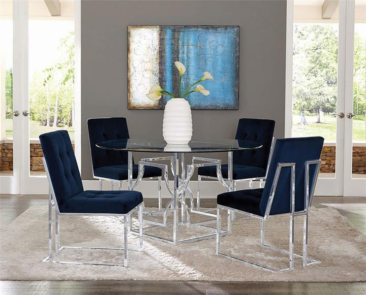 Cisco Upholstered Dining Chairs Ink Blue and Chrome (Set of 2) (192494)