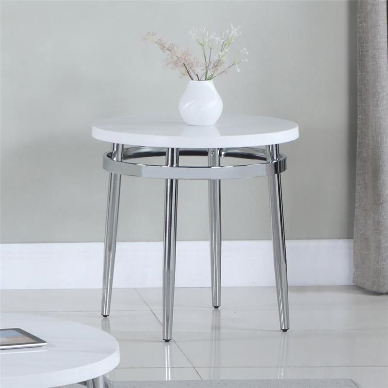 Avilla Round End Table White and Chrome (722967)