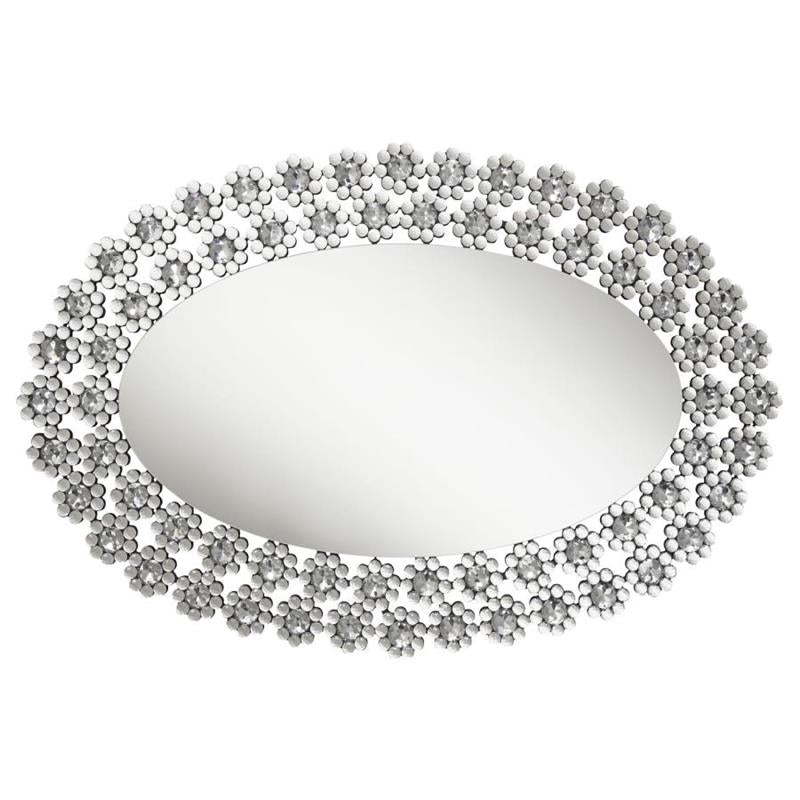 Colleen Oval Wall Mirror with Faux Crystal Blossoms (961615)