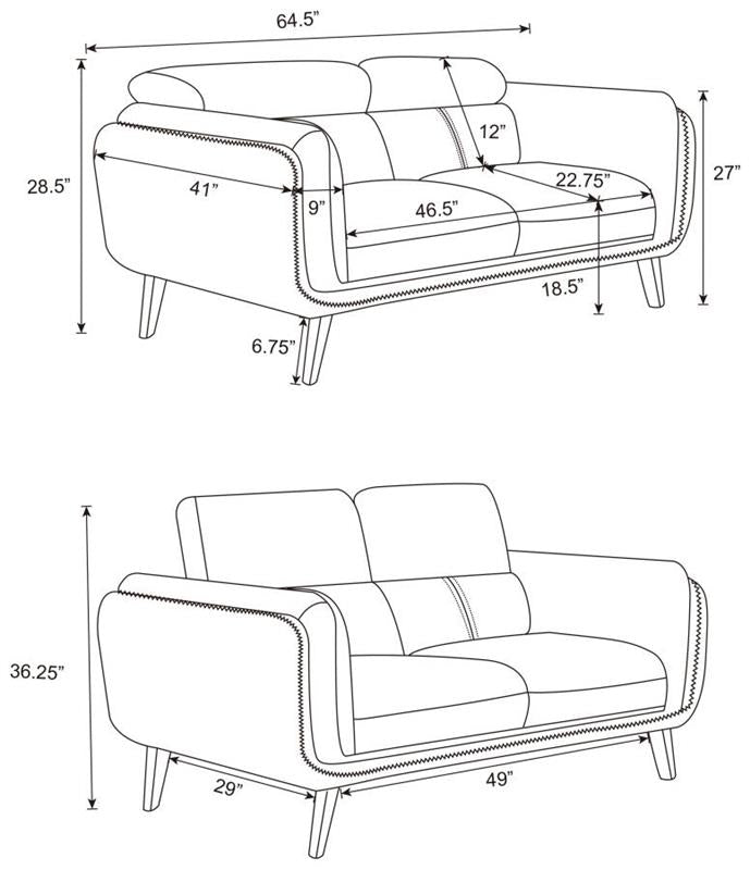 Shania Track Arms Loveseat with Tapered Legs Black (509922)