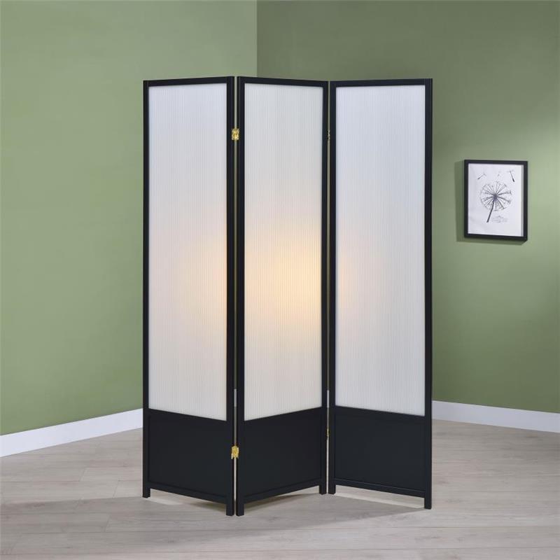 Calix 3-panel Folding Floor Screen Translucent and Black (900120)