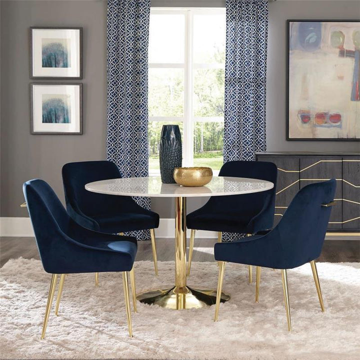 Kella 5-piece Round Marble Top Dining Set Blue and Gold (192061-S5)