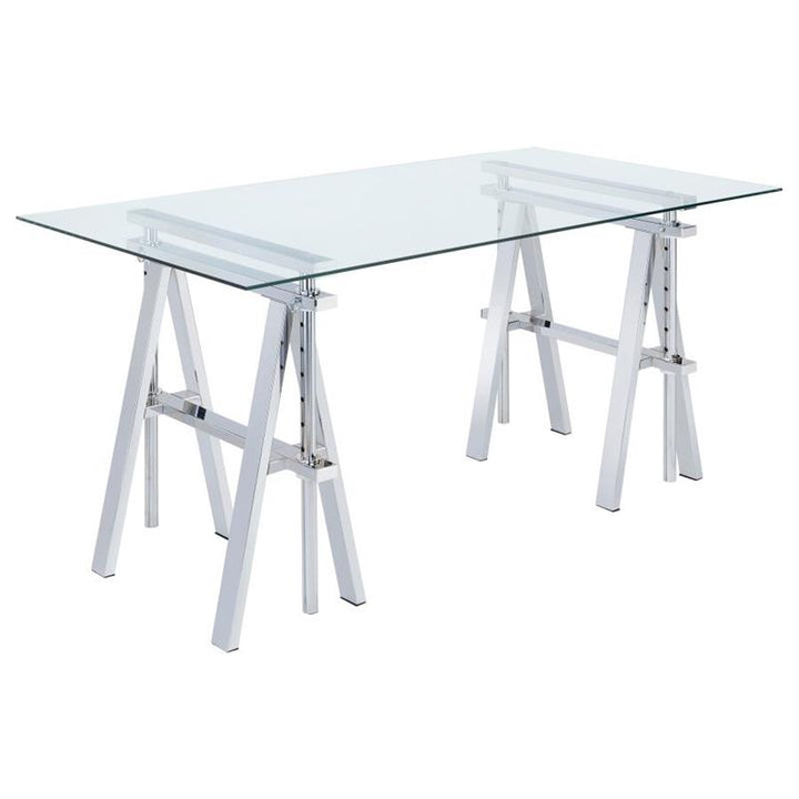 Statham Glass Top Adjustable Writing Desk Clear and Chrome (800900)