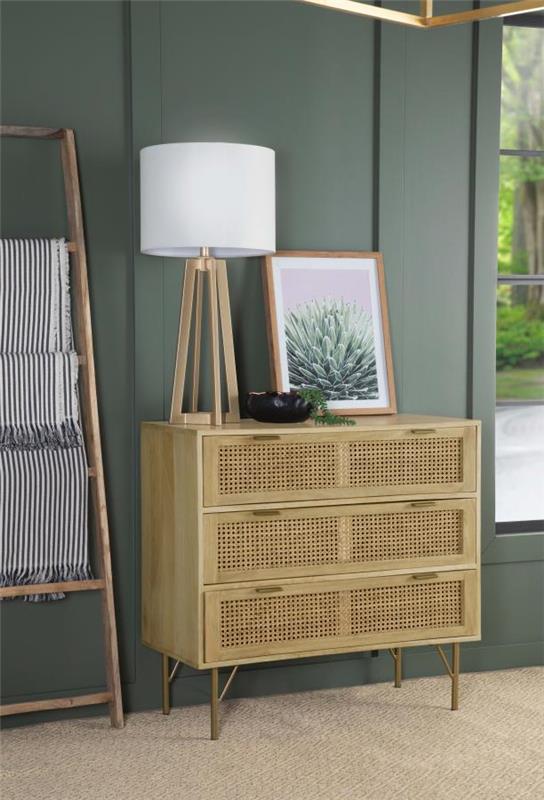 Zamora 3-drawer Accent Cabinet Natural and Antique Brass (959579)