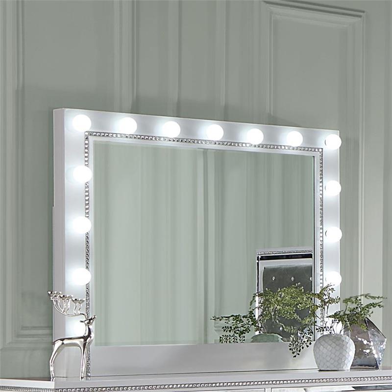 Eleanor White Rectangular Dresser Mirror with Light (223564)