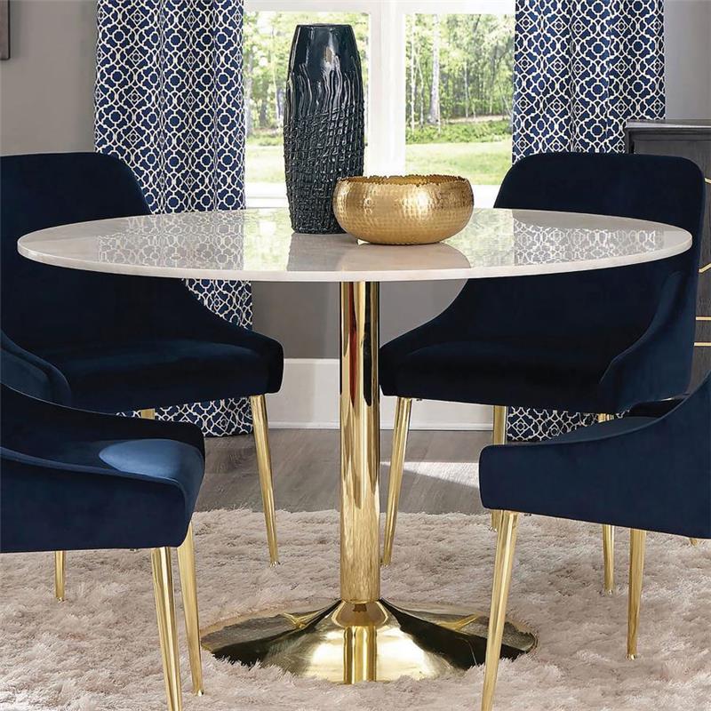Kella Round Marble Top Dining Table White and Gold (192061)