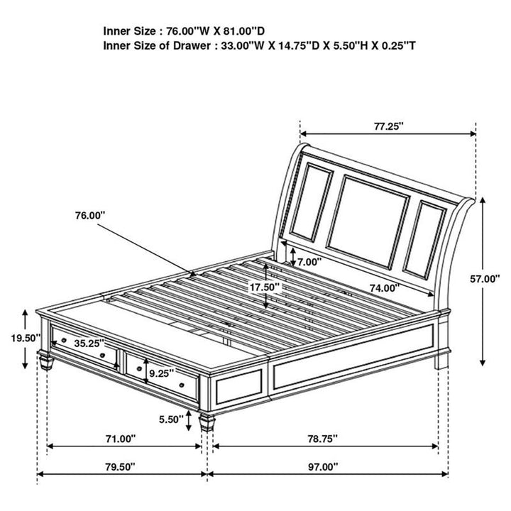 Sandy Beach Storage Bedroom Set with Sleigh Headboard (201309KE-S4)