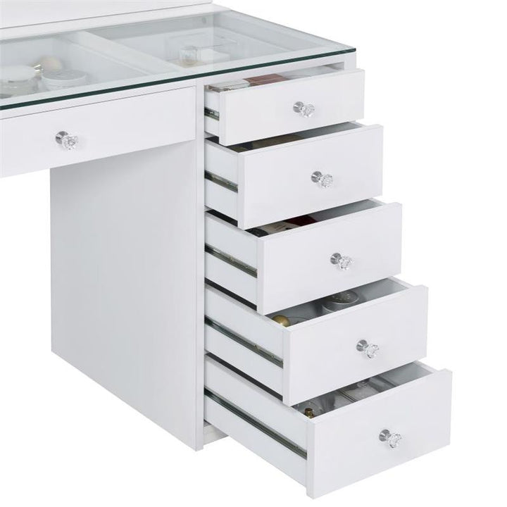 Percy 7-drawer Glass Top Vanity Desk with Lighting White (931143)