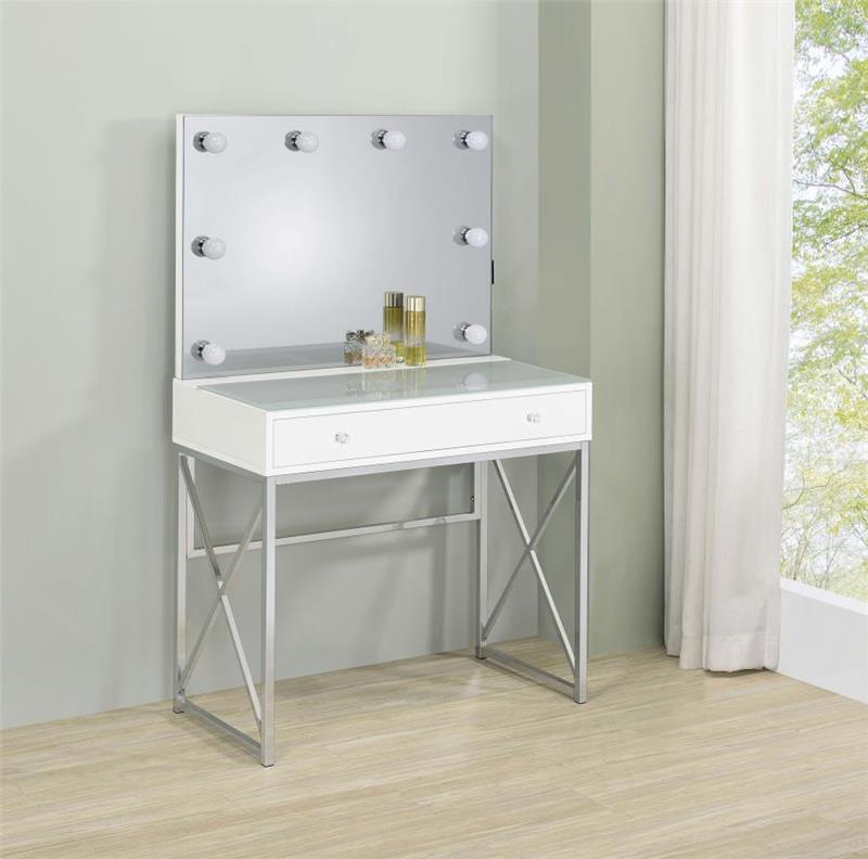 Eliza 2-piece Vanity Set with Hollywood Lighting White and Chrome (936164)