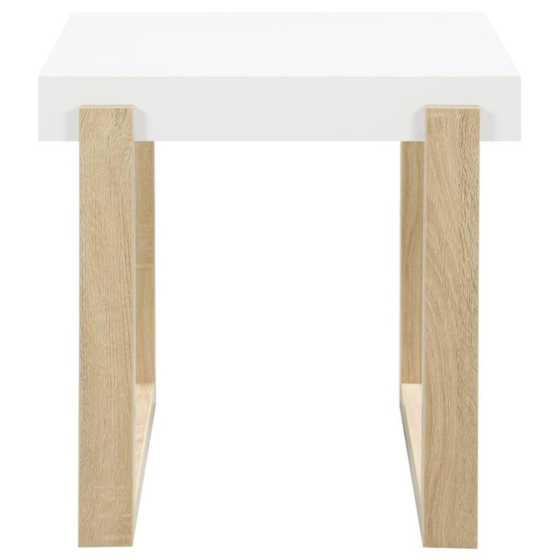 Pala Rectangular End Table with Sled Base White High Gloss and Natural (753397)