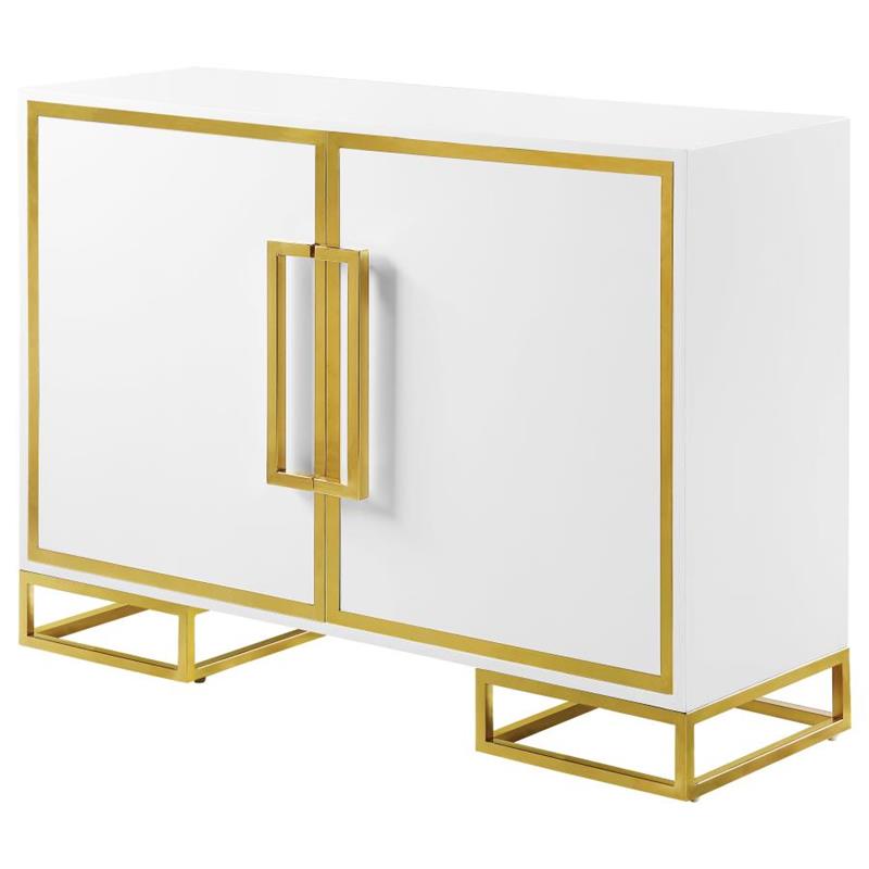 Elsa 2-door Accent Cabinet with Adjustable Shelves White and Gold (959594)