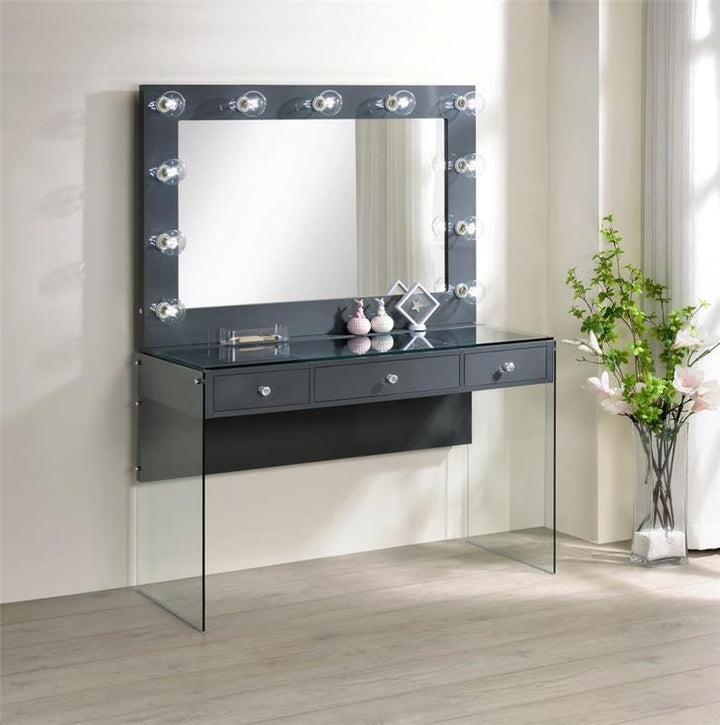 Afshan 3-drawer Vanity Desk with Lighting Mirror Grey High Gloss (935923)