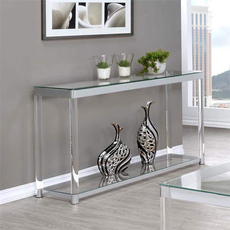 Anne Sofa Table with Lower Shelf Chrome and Clear (720749)